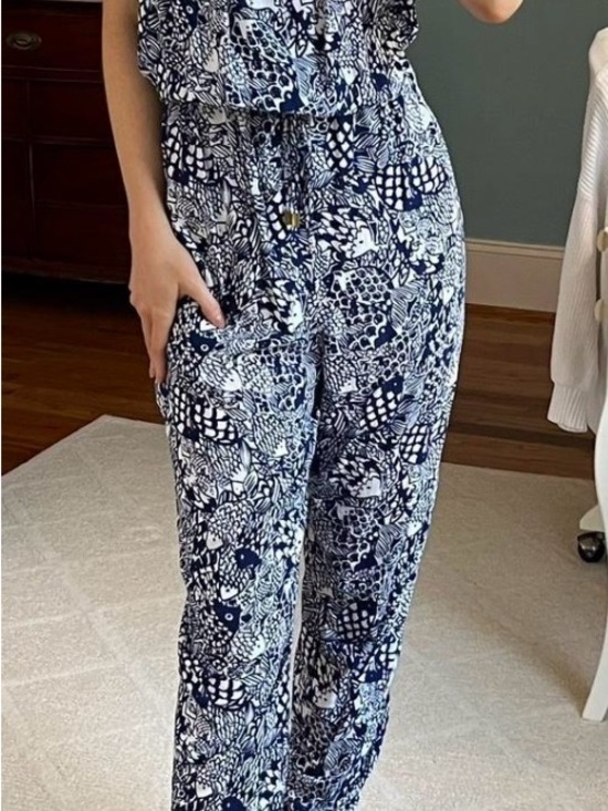 Lilly Pulitzer for Target Pants - Lilly Pulitzer for Target Navy & White Printed Wide-Leg Jumpsuit Nautical